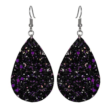 Fako Bijoux® - Oorbellen - Druppel - Glitter - Kunstleer - Zwart