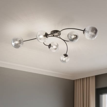 EMIBIG LIGHTING Vibra plafondlamp, rookgrijs/zwart, lengte 97 cm, 6-lamps.