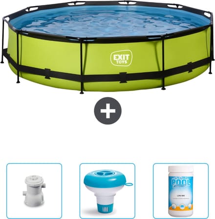 EXIT Rond Lime Frame Zwembad - 360 x 76 cm - Inclusief Pomp - Chloordrijver - Chloor - Nu extra voordelig
