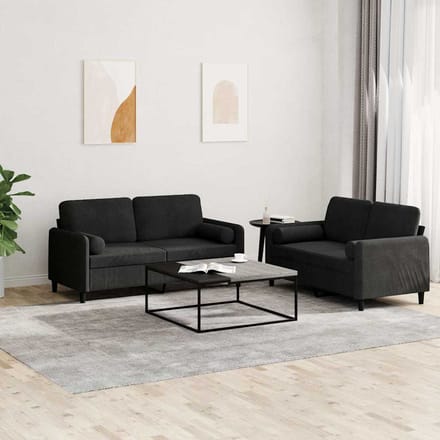 vidaXL - 2-delige - Loungeset - met - kussens - fluweel - zwart