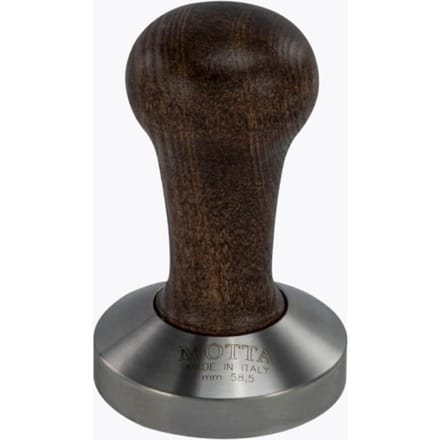 Motta Tamper | RVS met Bruin Houten Handvat | Stamper voor Espresso | Platte Basis voor Pistonmachine | 49 mm