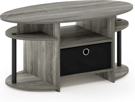 Ovale salontafel met ingebouwde opslag, Frans eiken en zwart
