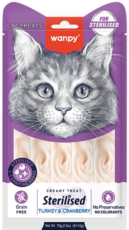 Wanpy - Likbare snack - Sterilised - Kalkoen & Cranberry - 3x 5 stuks