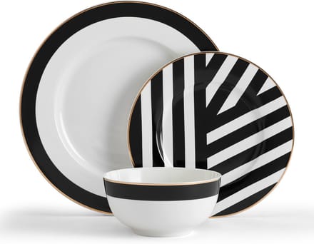 Mikasa - serviesset - Luxe Deco - China - Zwart Wit Goud - 12-Delig
