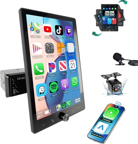 ESSGOO 1 Din Autoradio - Apple Carplay & Android Auto - 10.4 inch HD verstelbaar scherm - usb, aux, Bluetooth - Achteruitrijcamera & Microfoon