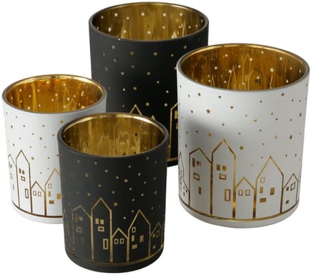 B. Set van 4 lantaarns Little Town zwart-wit - 2012905