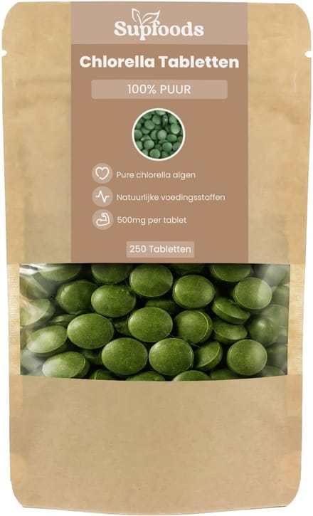Chlorella Tabletten 100% Puur - 250 Tabletten - Chlorella is een Bron van Eiwitten, Vitamine B12, Ijzer en Chlorofyl - 500mg Poeder per Tablet