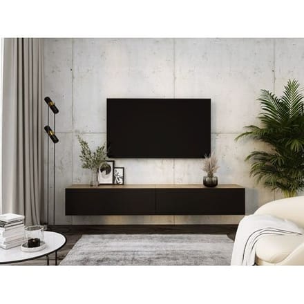 Hangend tv-meubel, (2 x 100) x 34 x 32 cm, Wotan eiken / mat zwart