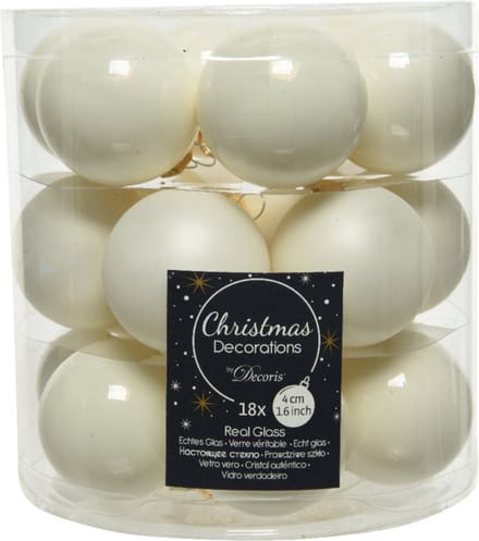 Decoris Kleine kerstballen - 18x st - wol wit - D4 cm - glas - kerstversiering