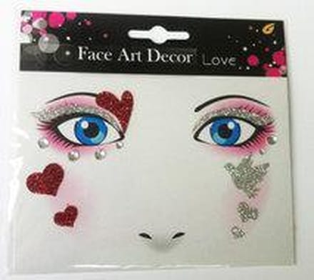 PartyXplosion Face Art Glitter Sticker / Gezicht Tattoo Love - Carnaval - Valentijn