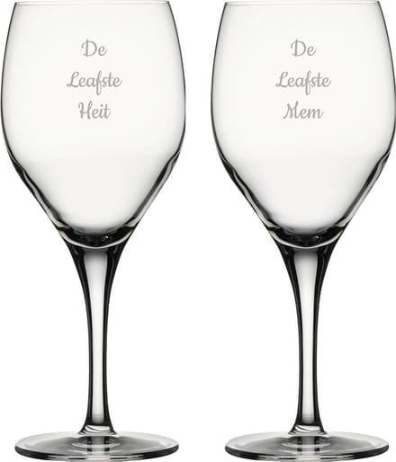 Gegraveerde witte wijnglas 34cl De Leafste Mem-De Leafste Heit
