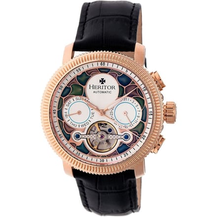 Heritor Automatic Aura herenhorloge met half skelet en lederen band