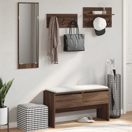 vidaXL - 4-delige - Garderobe - set - bewerkt - hout - bruin - eikenkleurig