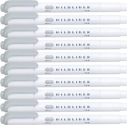 Zebra Mildliner Double-Sided Highlighter - Fine / Bold – Mild Gray Set van 10 + een Zipperbag - WKT7-MGR