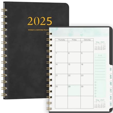Agenda 2025 A5 Studieplanner Zwart - Duurzaam en Organiseerd voor het Schooljaar