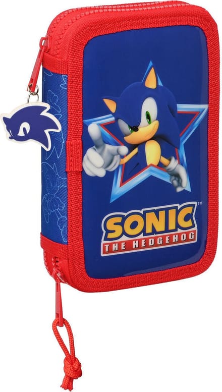 Dubbele etui Sonic Let's roll Marineblauw 12.5 x 19.5 x 4 cm (28 Onderdelen)