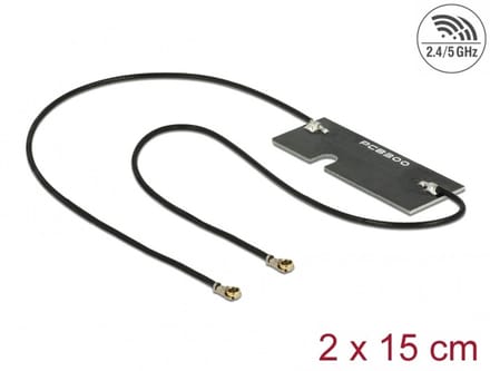 Delock WLAN 802.11 ac/a/h/b/g/n Twin Antenna 2 x I-PEX Inc., MHF® 4L plug 3 - 5 dBi 1.13 2 x 15 cm PCB internal self adhesive