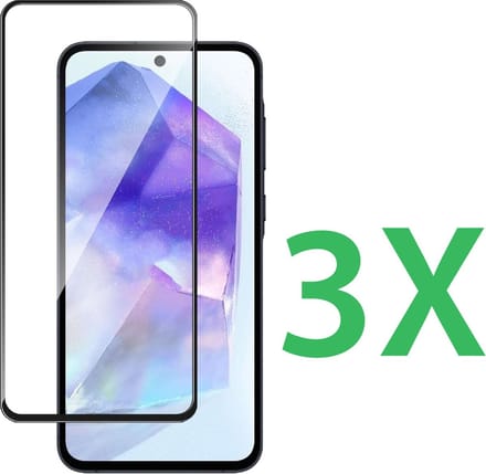 3x Full Cover Screenprotector Geschikt voor: Samsung Galaxy A55 - Screen protector - volledige glas - bescherming - beschermglas - ZT Accessoires