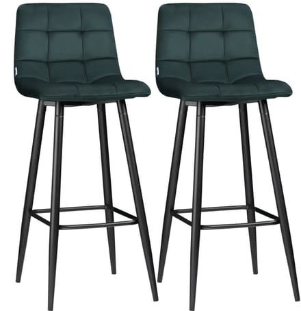 Sweiko Barkruk - Set van 2 - Velvet - Metalen frame - Met voetsteun - Donkergroen