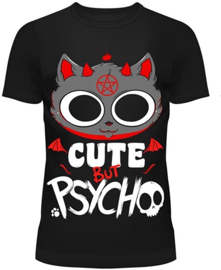 Cupcake Cult - CUTE BUT PSYCHO KITTY Dames Tshirt - XL - Zwart