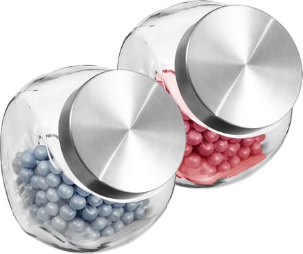 5Five Voorraadpot met RVS deksel - 2x - 1,5L - glas - snoeppot - voedsel bewaren - luchtdichte sluiting