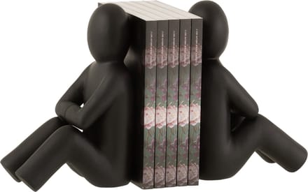 J-Line boekensteun P'tit Maurice - kunststof - zwart - set van 2