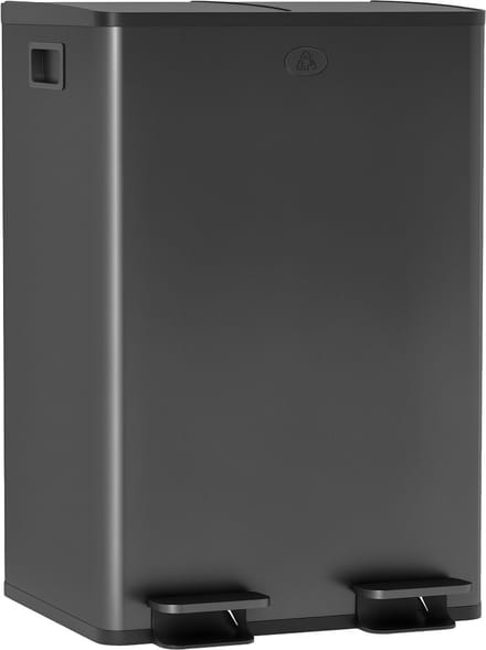 HOMCOM Trash Can-Edelstahl, Kunststoff-45,8L x 36B x 67,6H cm-Schwarz