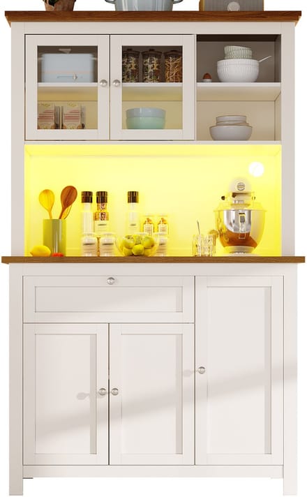 Wit MDF Hoge Kast Met Glazen Deur Woonkamer Keuken 104×40×180cm