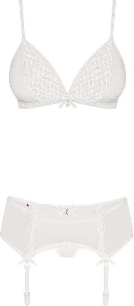 Obsessive Jarretel Set met Kant - Erotische Lingerieset - Maat L/XL - Wit