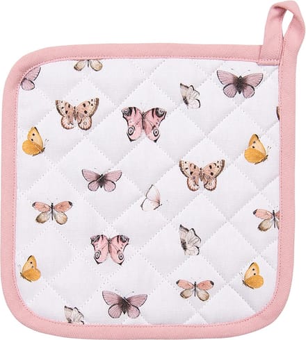 Clayre & Eef Pannenlap 20x20 cm Beige Roze Katoen Vlinders