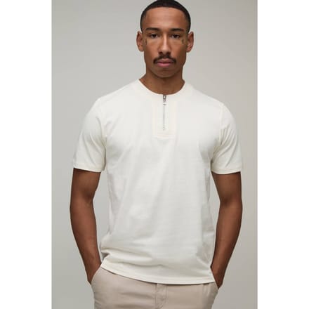 Slim Fit 1/4 Rits T-shirt | Ecru | Size Small