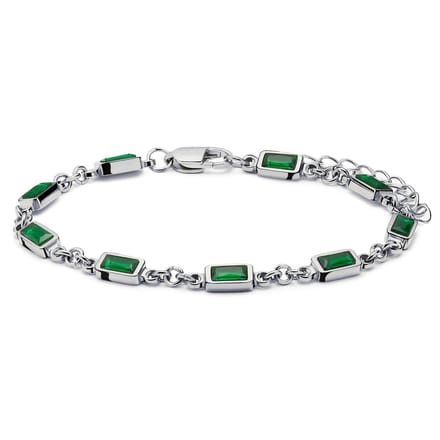 Prism | Zilverkleurige armband met smaragdgroene stenen van kristalglas