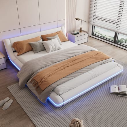Sweiko Tweepersoonsbed - 160*200 cm - LED-verlichting - PU - Wit