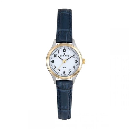 Certus-Duidelijk Dames horloge-Blauw lederen band-Bicolor