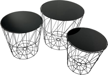 "BOUDOIR FROUFROU" Set van 3 decoratieve bijzettafels met zwart metalen frame