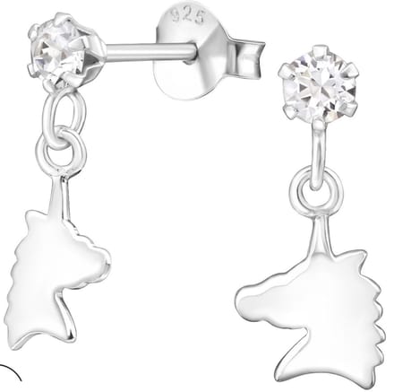 Joy|S - Zilveren paard bedel oorbellen - met La Crystale