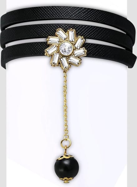 Montebello Armband Nina Black - PU Leer - Bloem - 17mm - 19cm