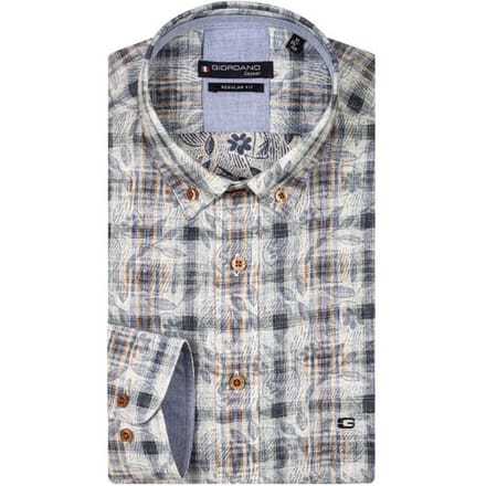 Giordano Overhemd Ivy Doubleface Cotton Linnen Fantasy Check Pattern Navy-Multi / male