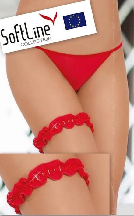 Elegante kousenband versierd met glimmende juwelen, rood One size