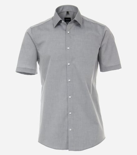 VENTI modern fit overhemd - korte mouw - popeline - grijs - Strijkvriendelijk - Boordmaat: 39