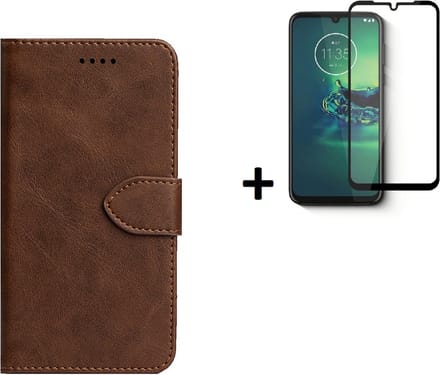 Hoesje Geschikt voor Motorola Moto E20 - Screenprotector Motorola Moto E20 - Wallet Bookcase Bruin + Full Screenprotector