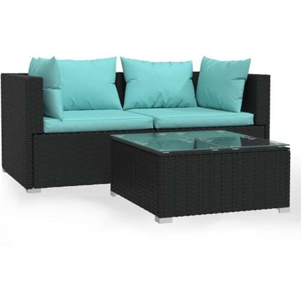 vidaXL - 3-delige - Loungeset - met - kussens - poly - rattan - zwart