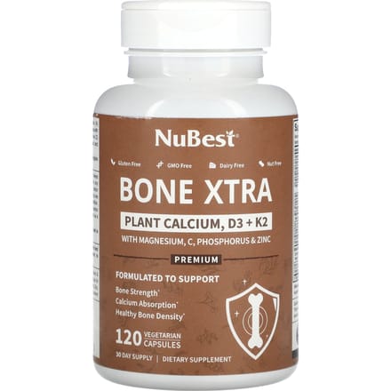 NuBest, Bone Xtra, plantaardig calcium, D3 + K2, 120 vegetarische capsules