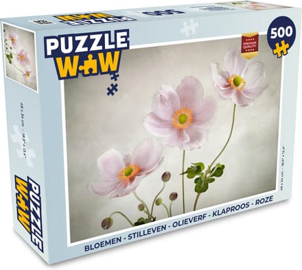 Puzzel Bloemen - Stilleven - Olieverf - Klaproos - Roze - Legpuzzel - Puzzel 500 stukjes