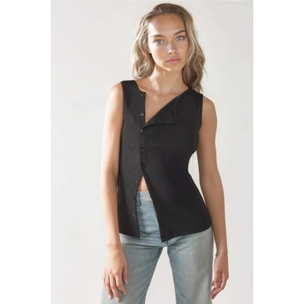 Textured Slim Fit Crew Neck Top met Knopdetail
