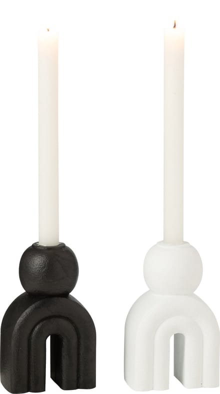 J-Line kandelaar Modern - cement - zwart/wit - 2 stuks