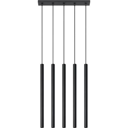 Hanglamp PASTELO 5 met 5 buiskappen in lijn - Sollux Lighting - IP20 - Zwart staal behuizing - 45 x 5 x 90 cm - 5 x G9 LED, exclusief lichtbron - 5 x 8 W - Moderne hanglamp voor slaapkamer, woonkamer en gang