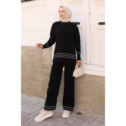 Stripe Detailed Gebreide kleding Pak Zwart