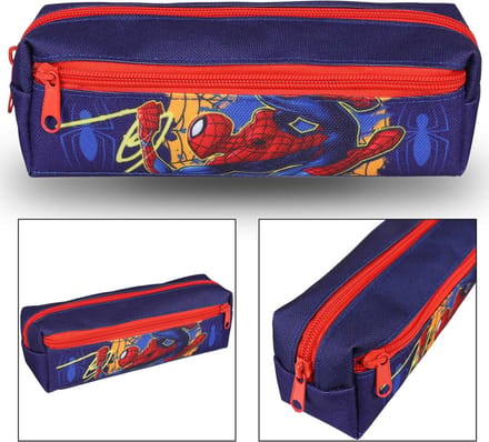 MARVEL SpiderMan Donkerblauwe Pennenkoker, 3 Vakken met Rits 21x6x7cm