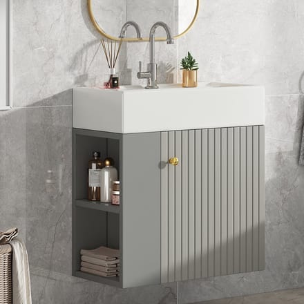 Sweiko Badmeubel - met Wastafel - Hangend - met Planchet - Geen spiegels - Grijs